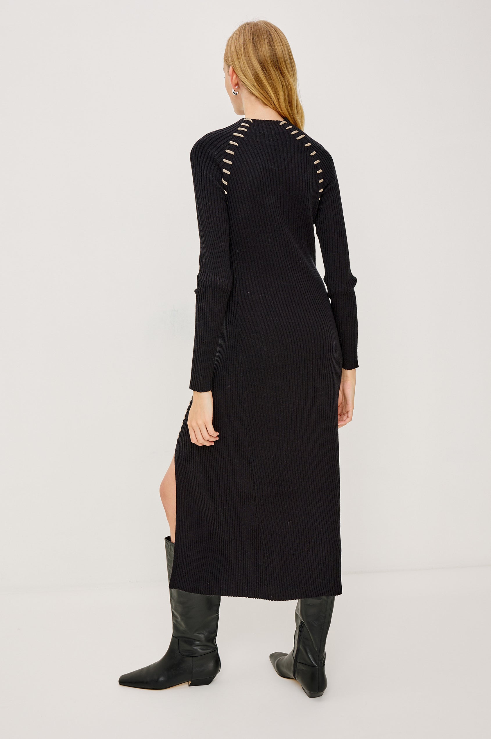 IMARA DRESS - BLACK OAT BLANKET STITCH