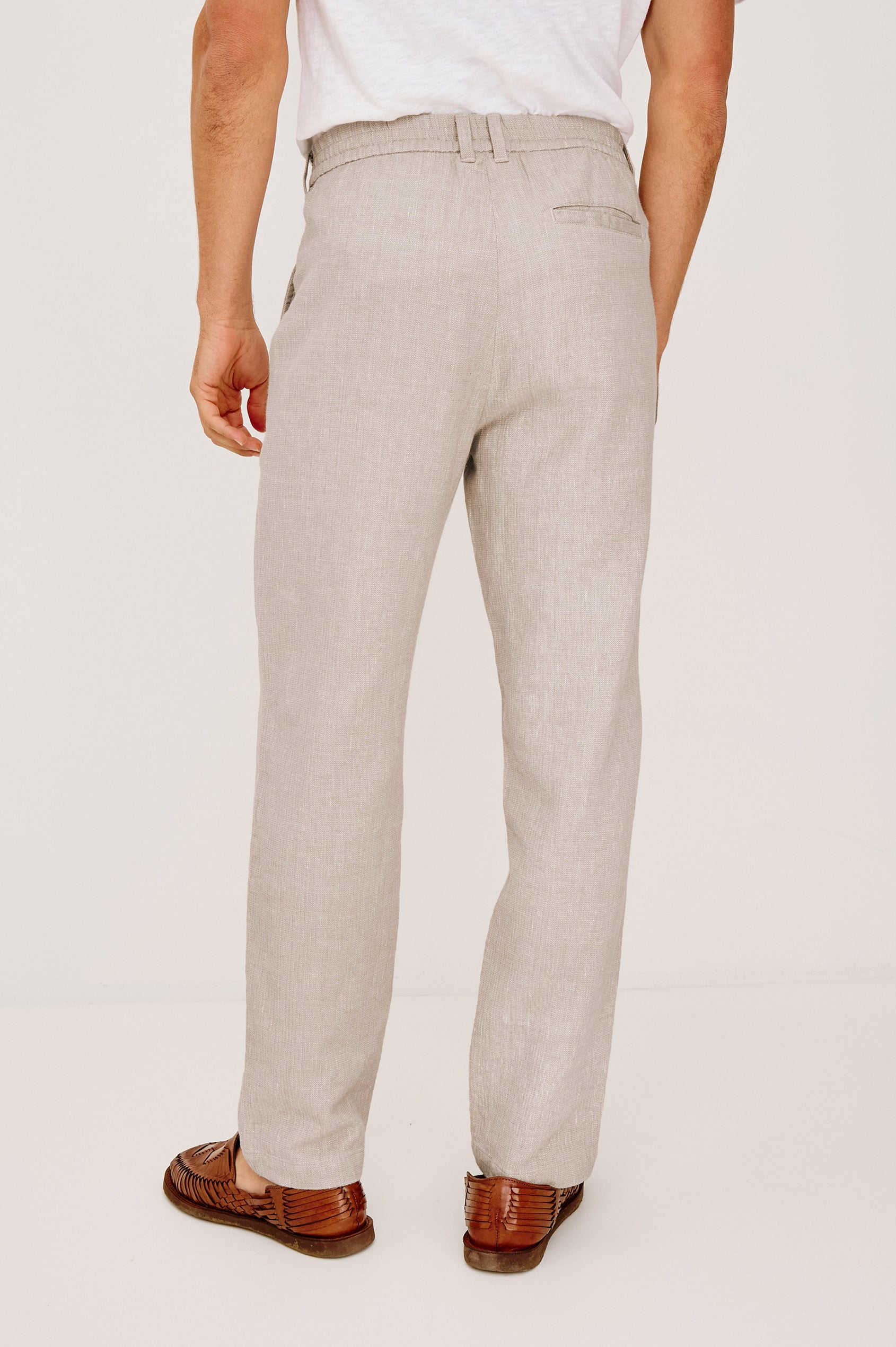 Harris Blazer in Cotton-Linen Blend With Single-Breasted Buttons, Straight Fit, Notched Lapels, and Front Patch Pockets in Sand Dune Colorway - Upper Body Front View Featured on Model
