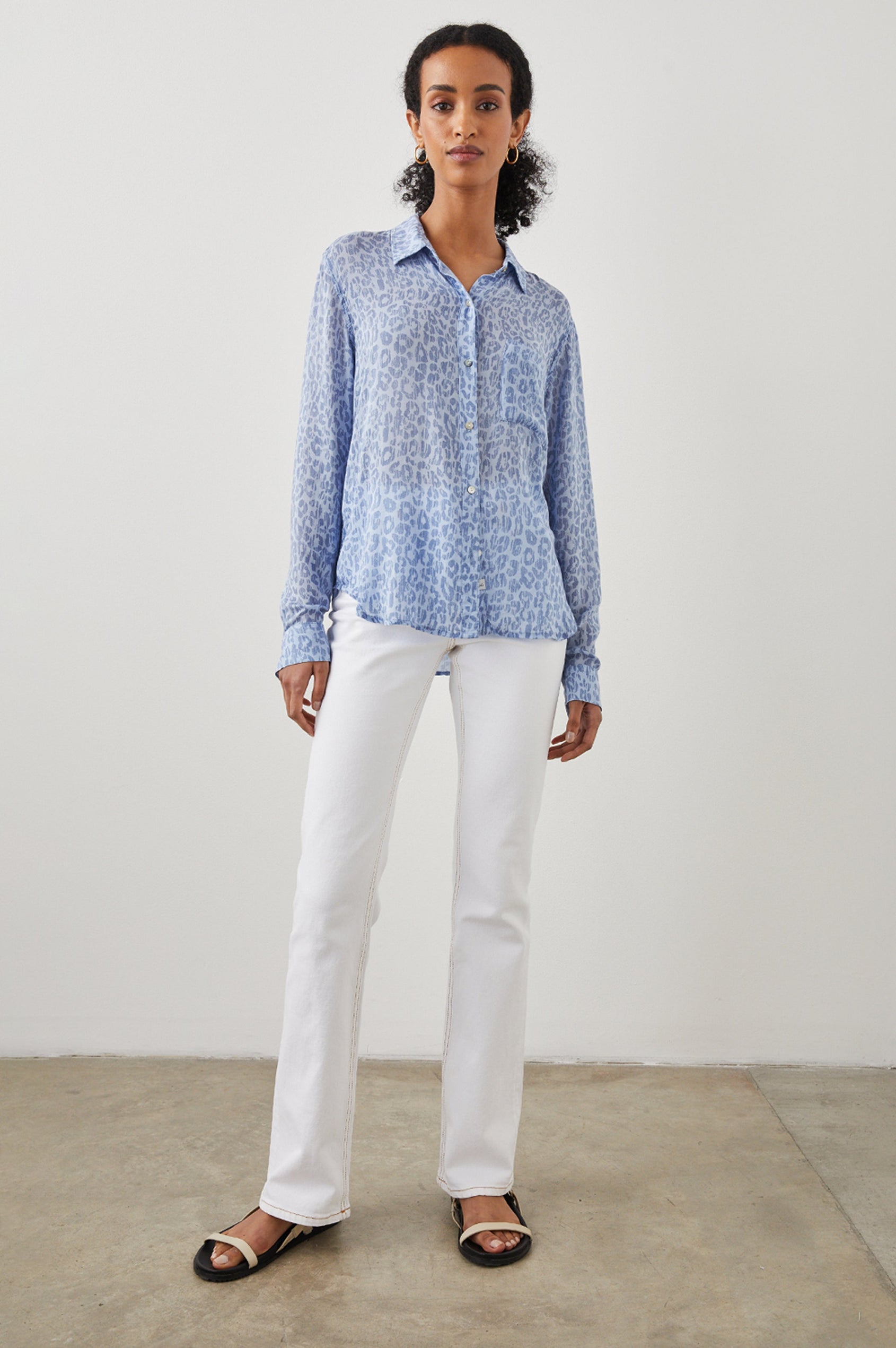 JOSEPHINE SHIRT BLUE BATIK CHEETAH - FULL FRONT BODY