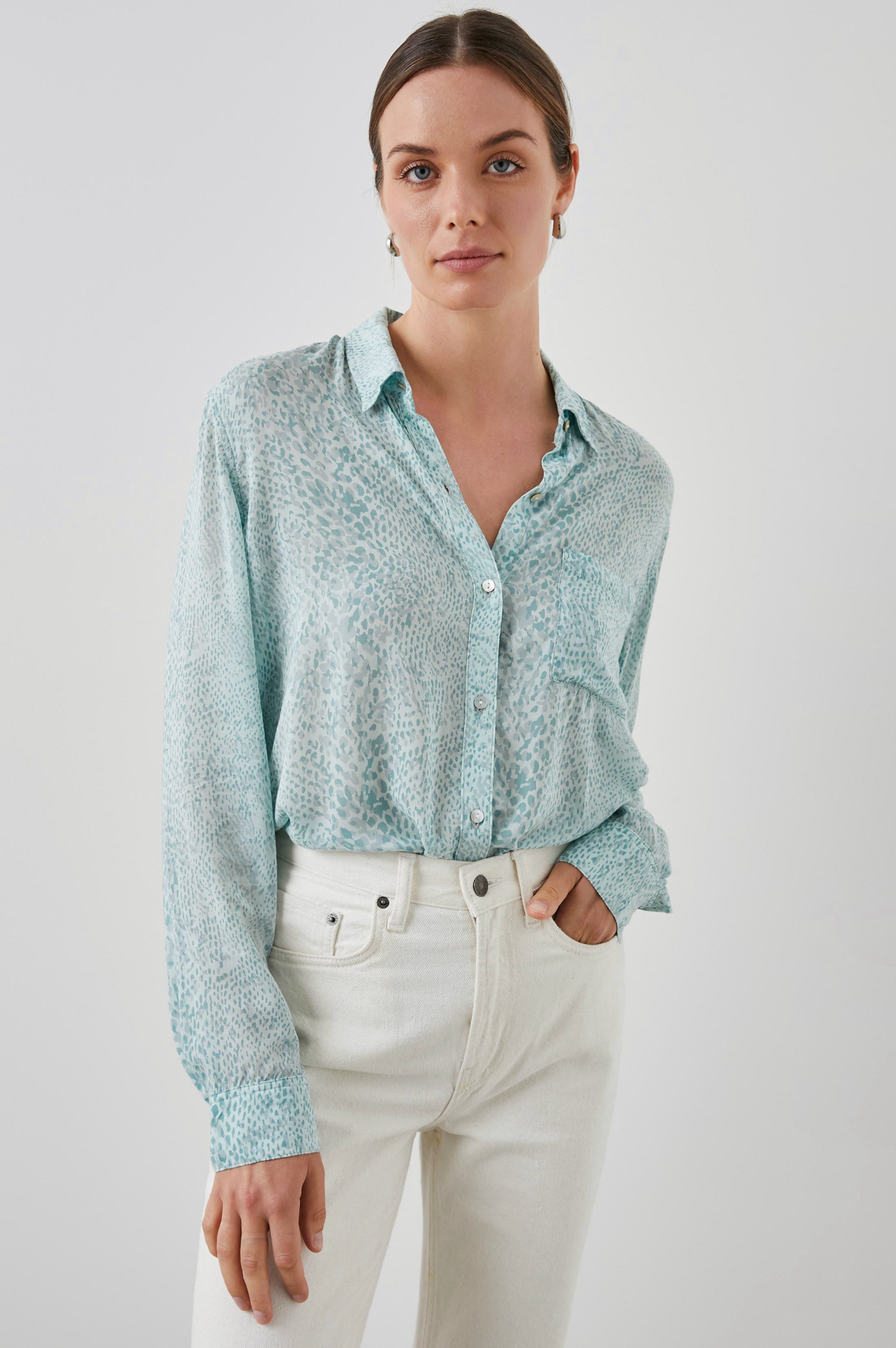 Josephine Shirt - Aqua Mixed Animals