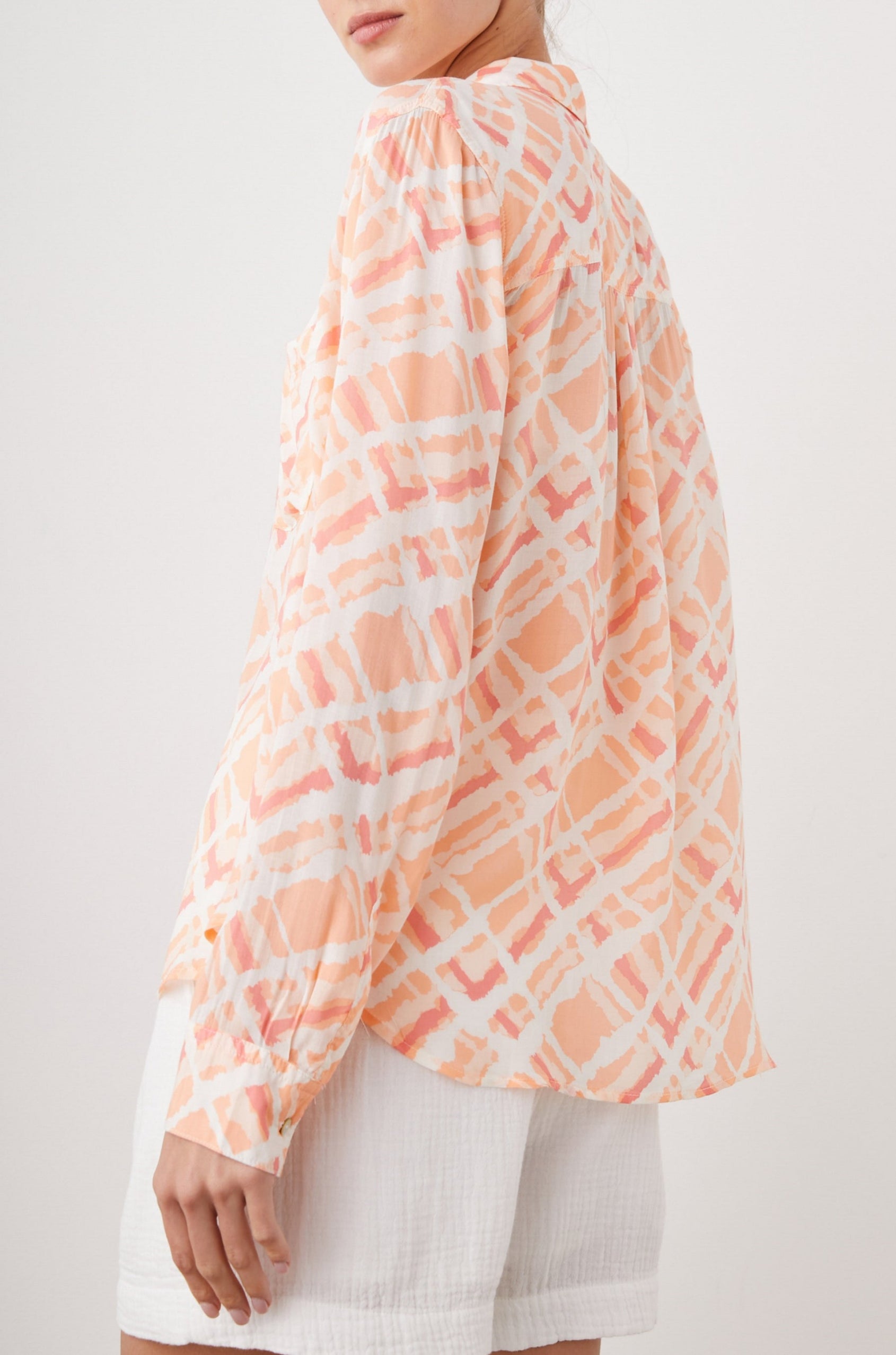 JOSEPHINE SHIRT PEACH WATERCOLOR PLAID - BACK