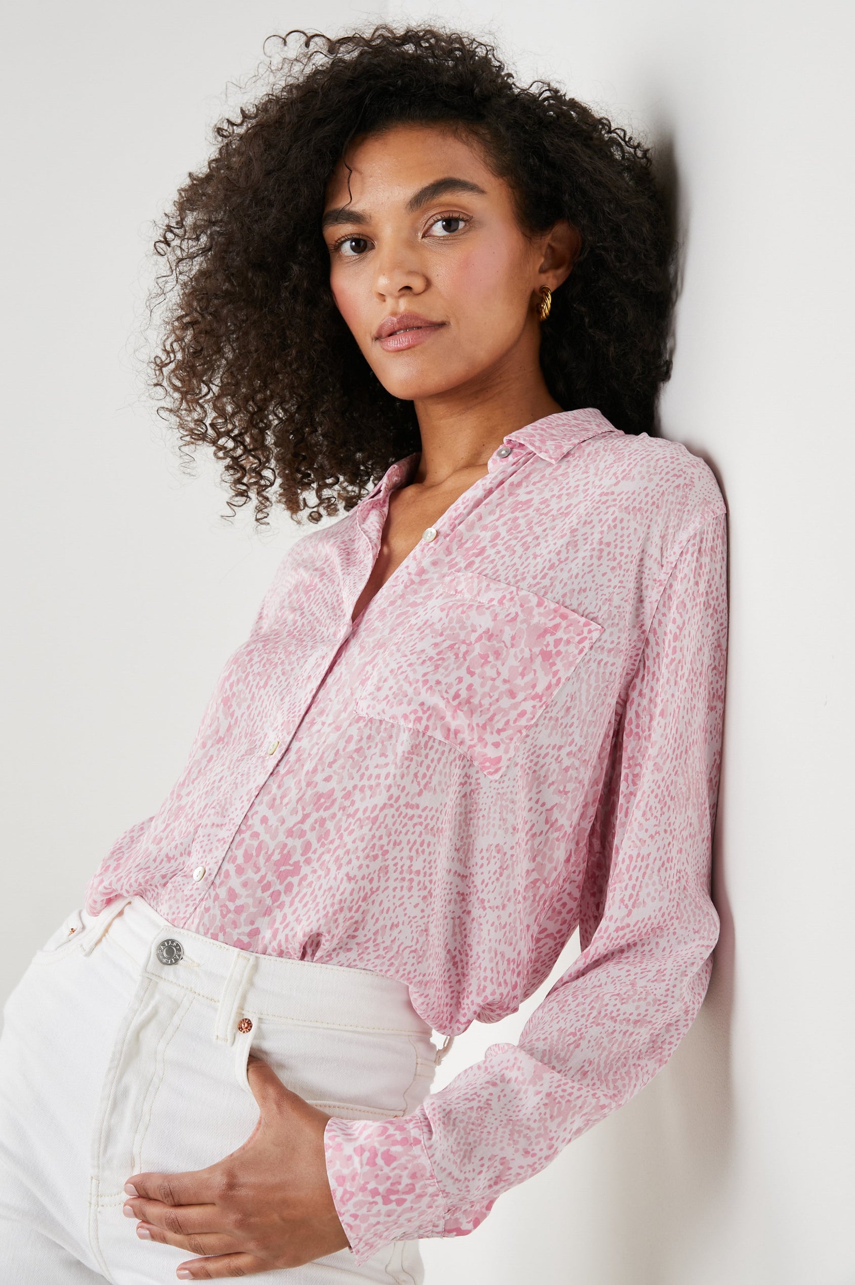 JOSEPHINE SHIRT PINK BOA - FRONT ANGLE