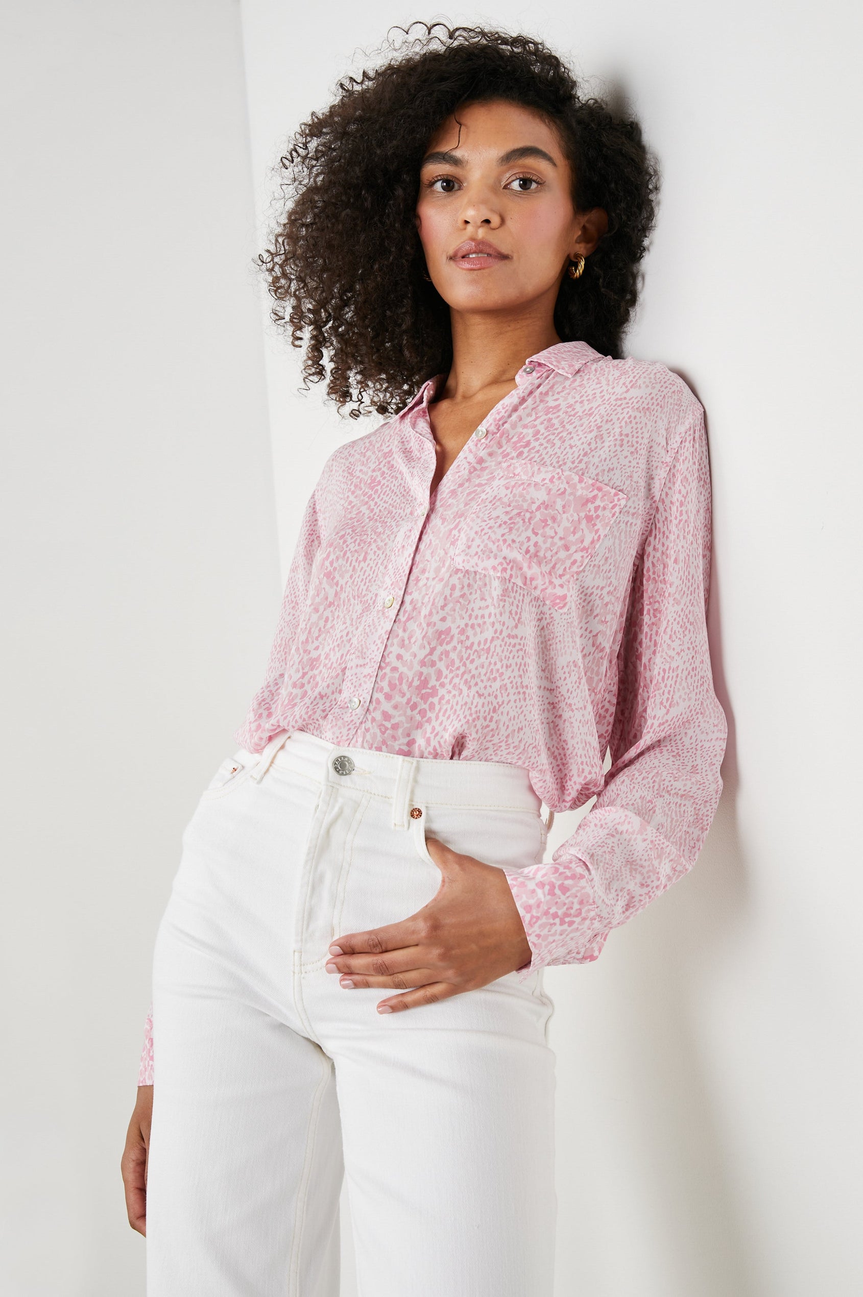 JOSEPHINE SHIRT PINK BOA - FRONT ANGLE