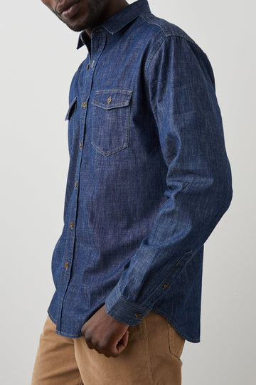 KENJI DARK WASH INDIGO SHIRT - SIDE