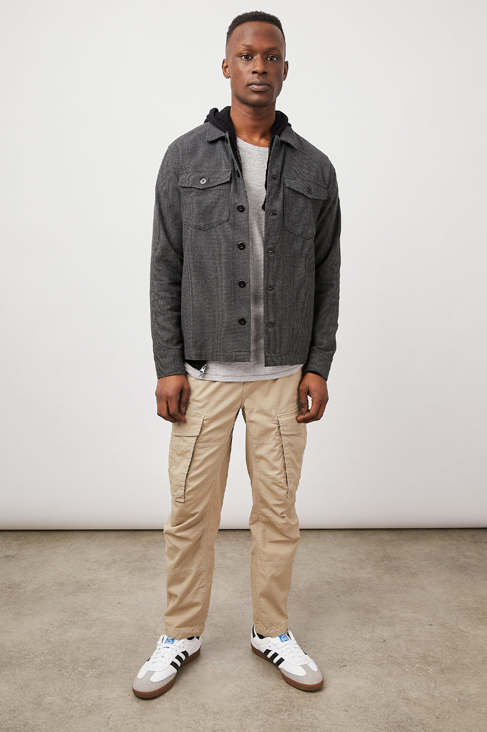 KEROUAC CHARCOAL BLACK HOUNDSTOOTH HOODIE- FULL FRONT BODY