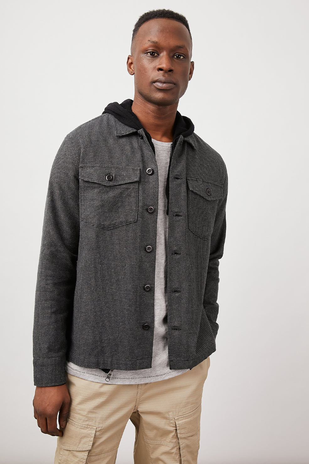 KEROUAC CHARCOAL BLACK HOUNDSTOOTH HOODIE- FRONT