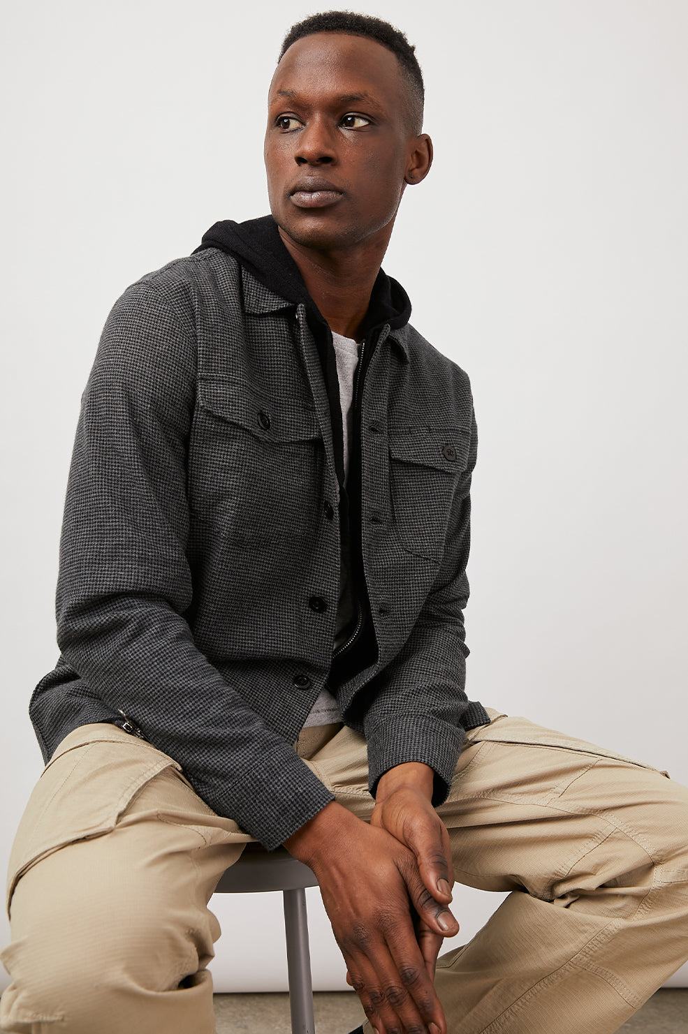 KEROUAC CHARCOAL BLACK HOUNDSTOOTH HOODIE- MODELED