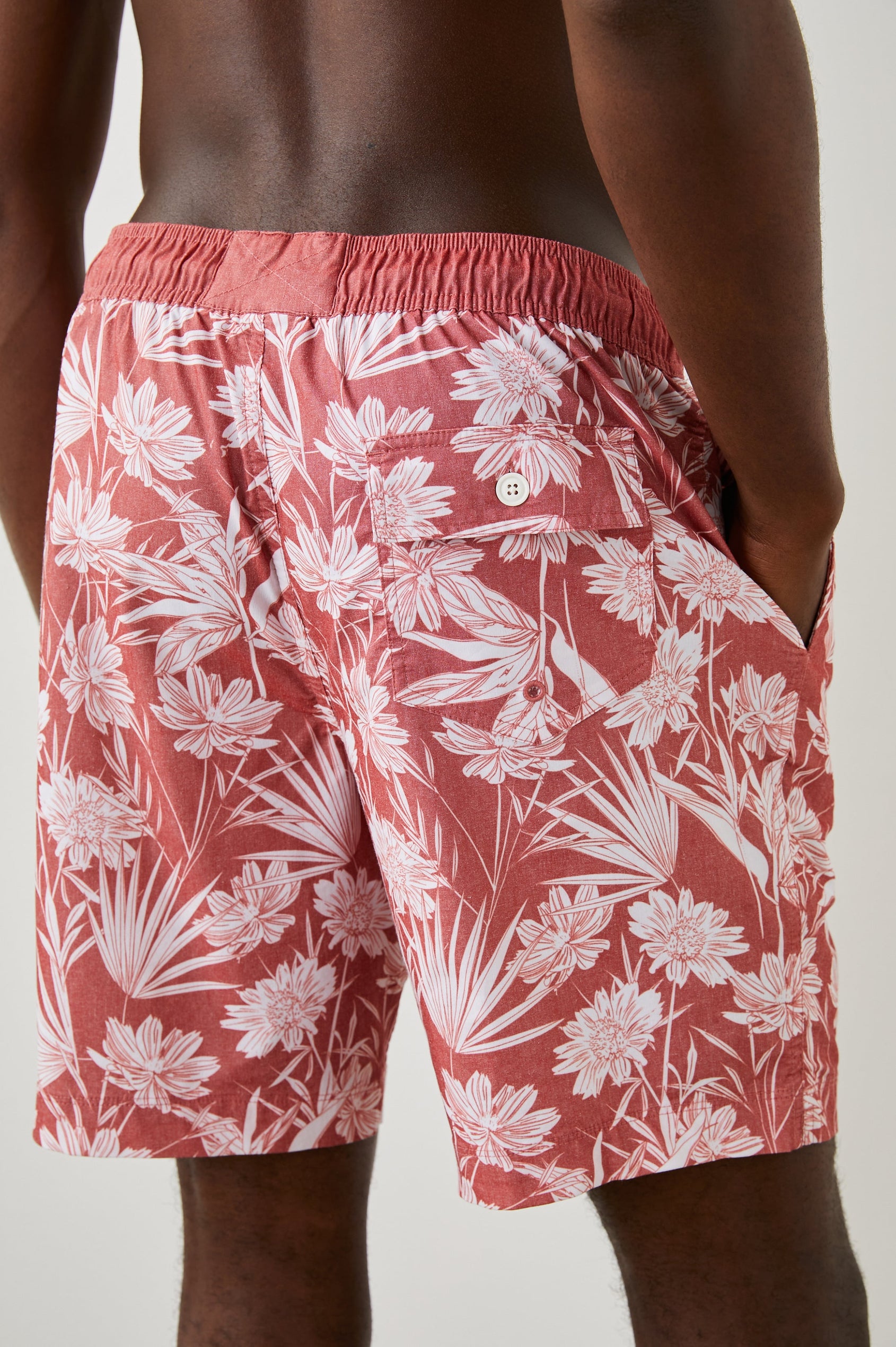 KIAN SWIM SHORT JUNGLE FOLIAGE RED - BACK DETAIL