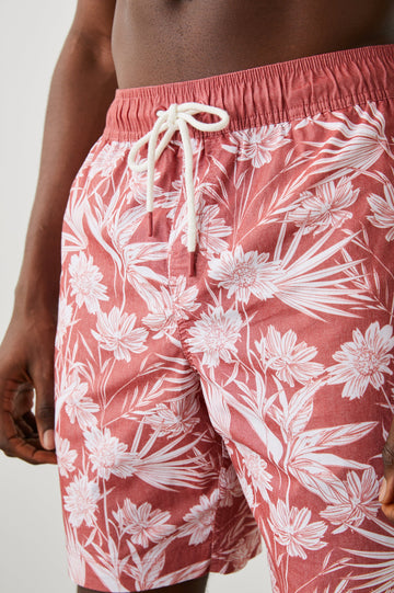 KIAN SWIM SHORT JUNGLE FOLIAGE RED - DETAIL