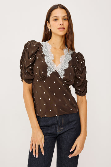LAZARA TOP - COCOA POLKA DOTS