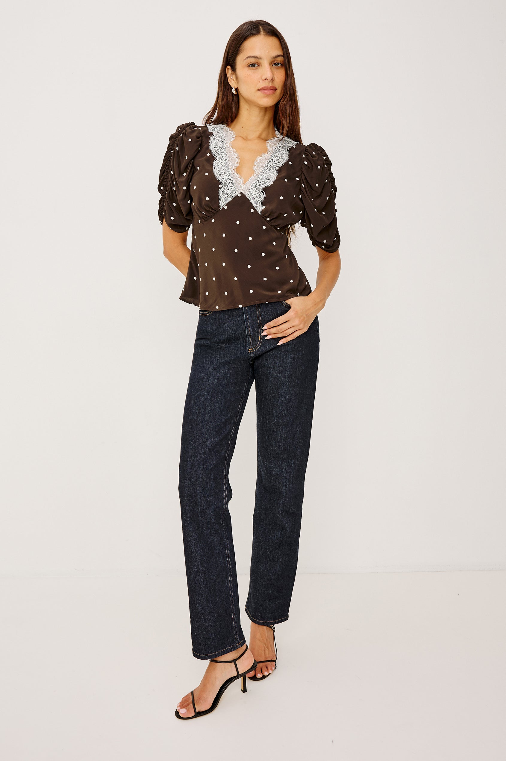 LAZARA TOP - COCOA POLKA DOTS