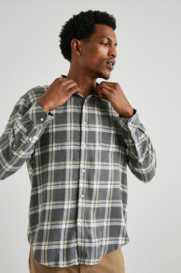 LENNOX CHARCOAL GHURKA MELANGE SHIRT - FRONT ADJUSTING COLLAR