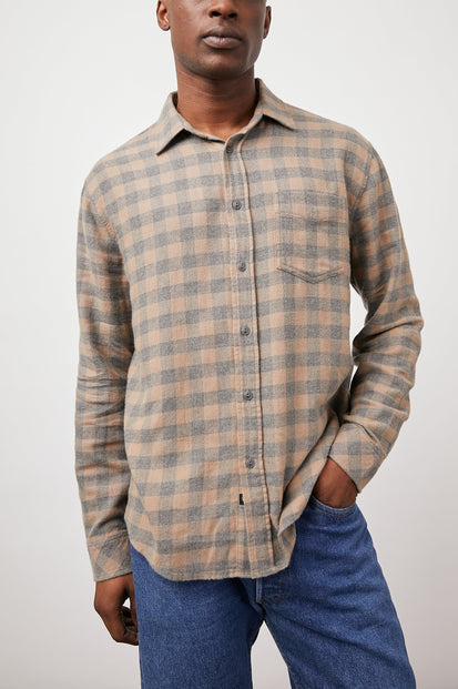 LENNOX CHARCOAL MIRE LONG SLEEVE BUTTON DOWN SHIRT- FRONT