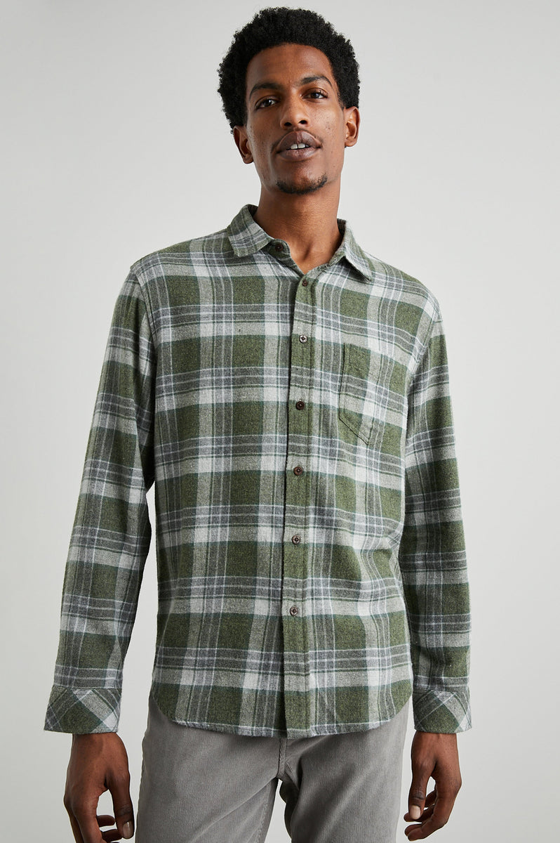 LENNOX SHIRT - GREEN HOLLOW GREY MELANGE – Rails EU