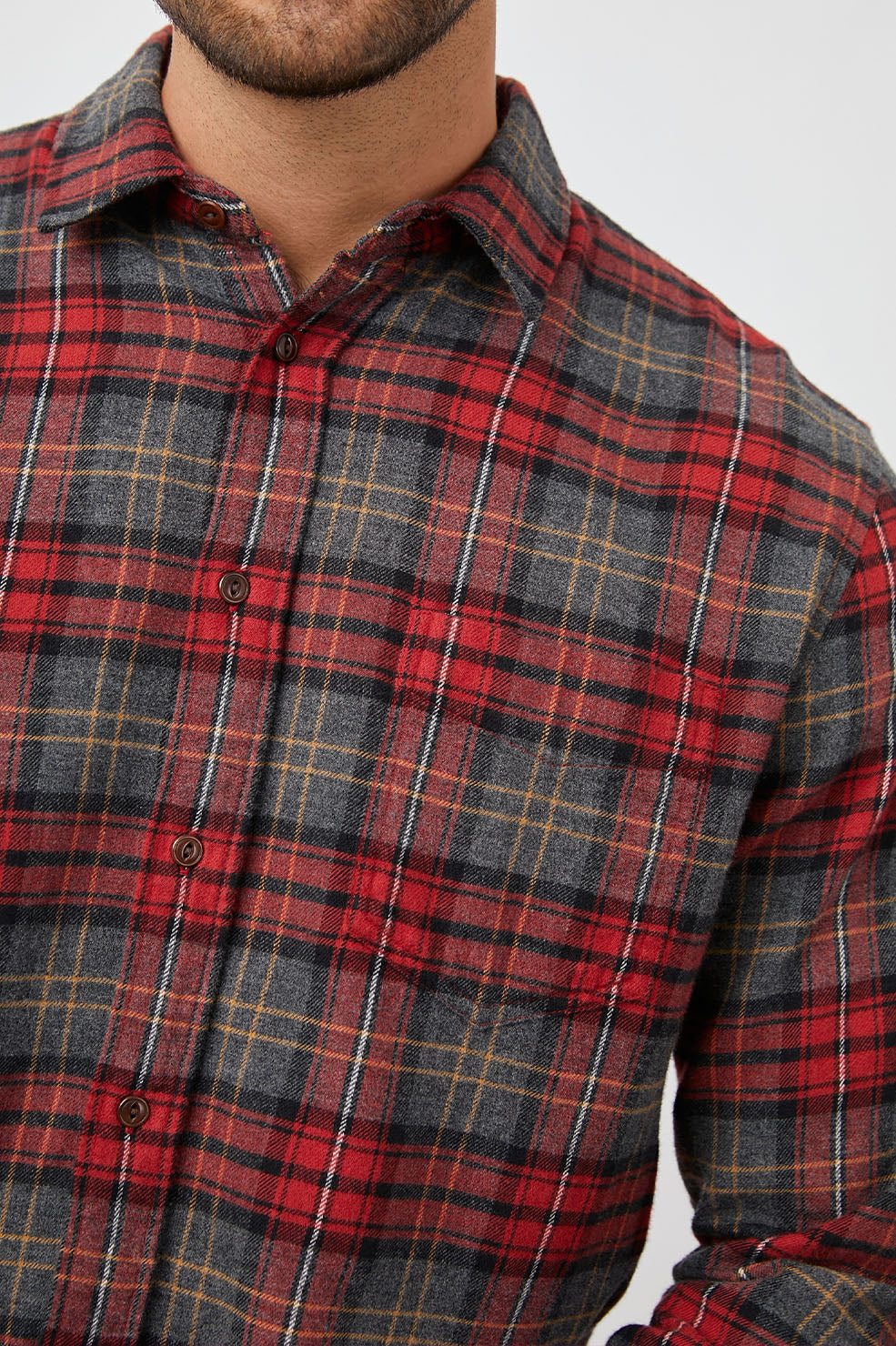 LENNOX SHIRT GRAHAM EMBER GREY MELANGE -FRONT PATTERN DETAILS