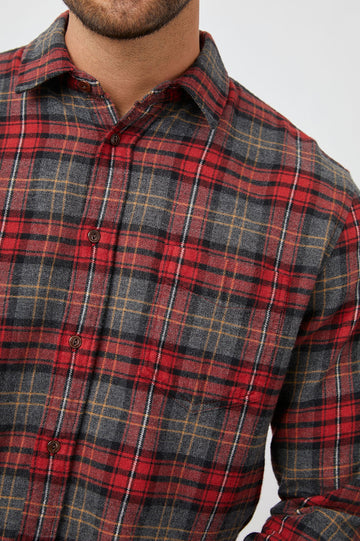 LENNOX SHIRT GRAHAM EMBER GREY MELANGE -FRONT PATTERN DETAILS