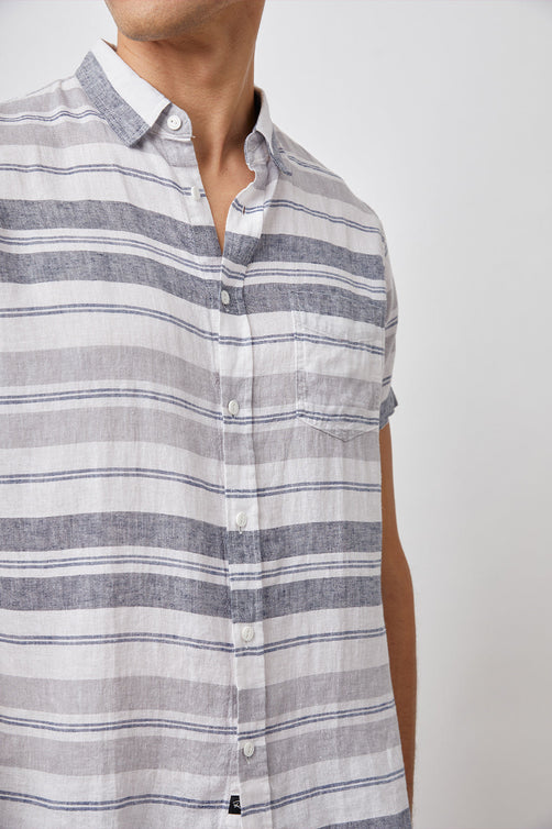 CARSON SHIRT - NAVY GREY WHITE STRIPE