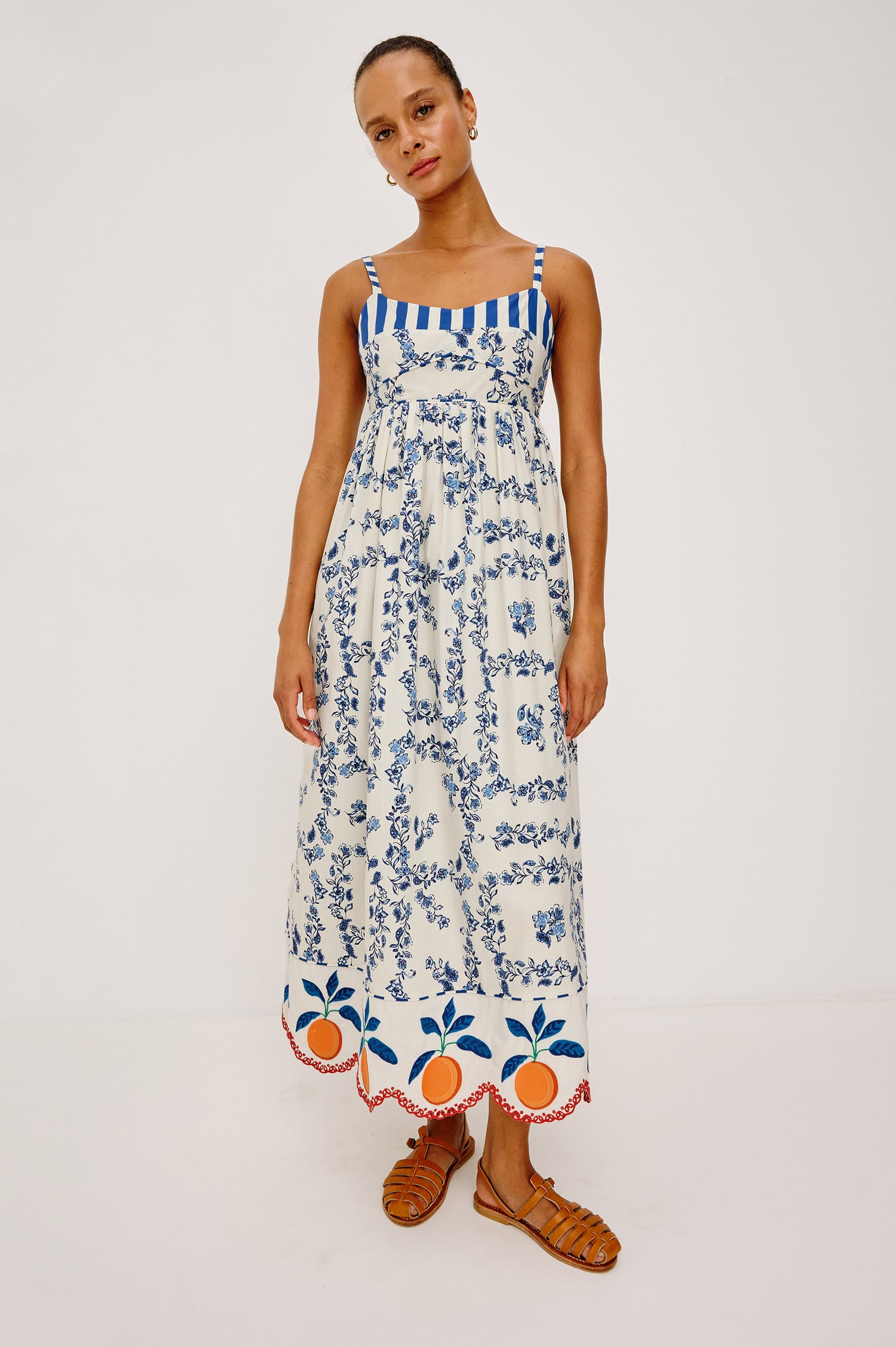 dress maxi chiffon ASTR the Label | Hana Ruffle Trim Chiffon Maxi Dress in Green Peach Tropical