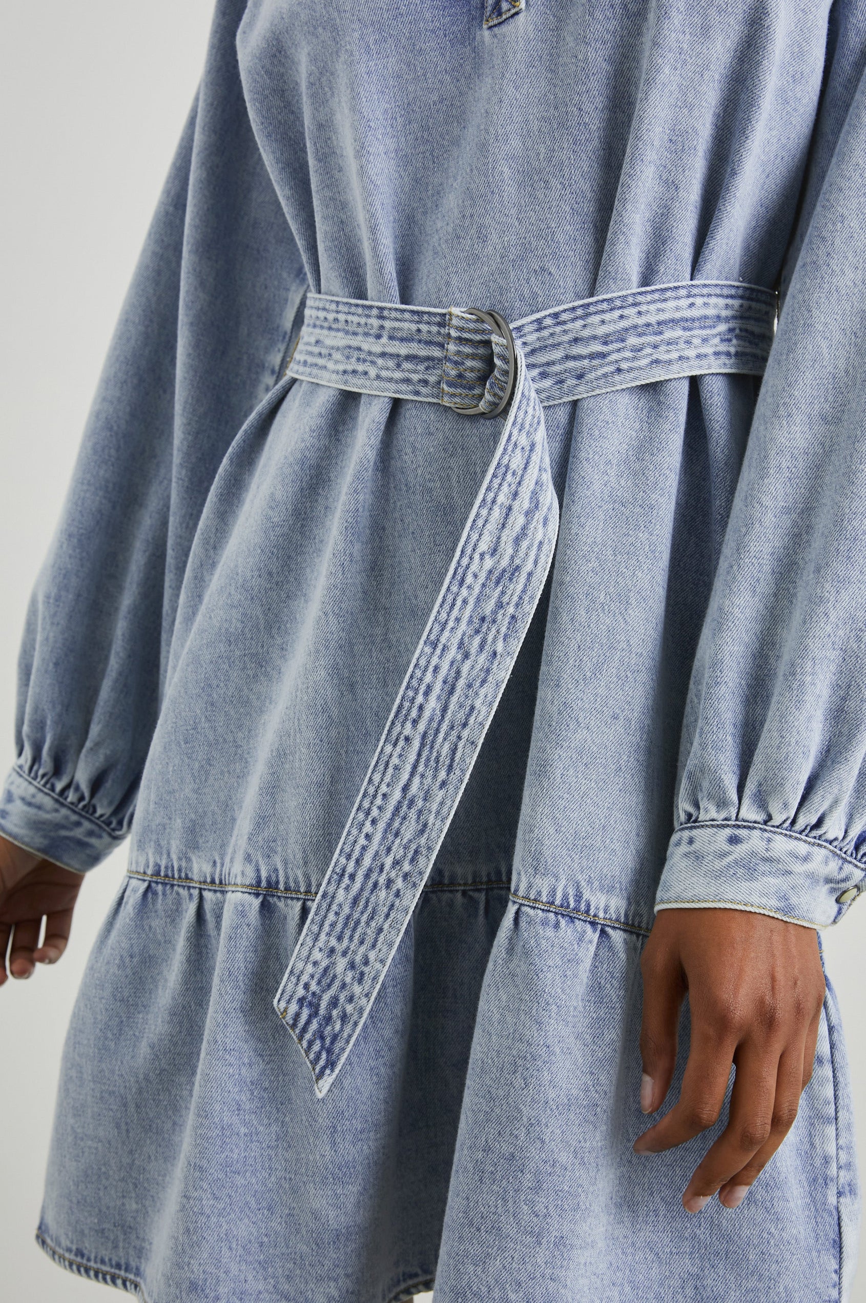 washed indigo denim long sleeve belt detail fitted mini dress Petite Washed Indigo Denim Long Sleeve Belt Detail Fitted Mini Dress