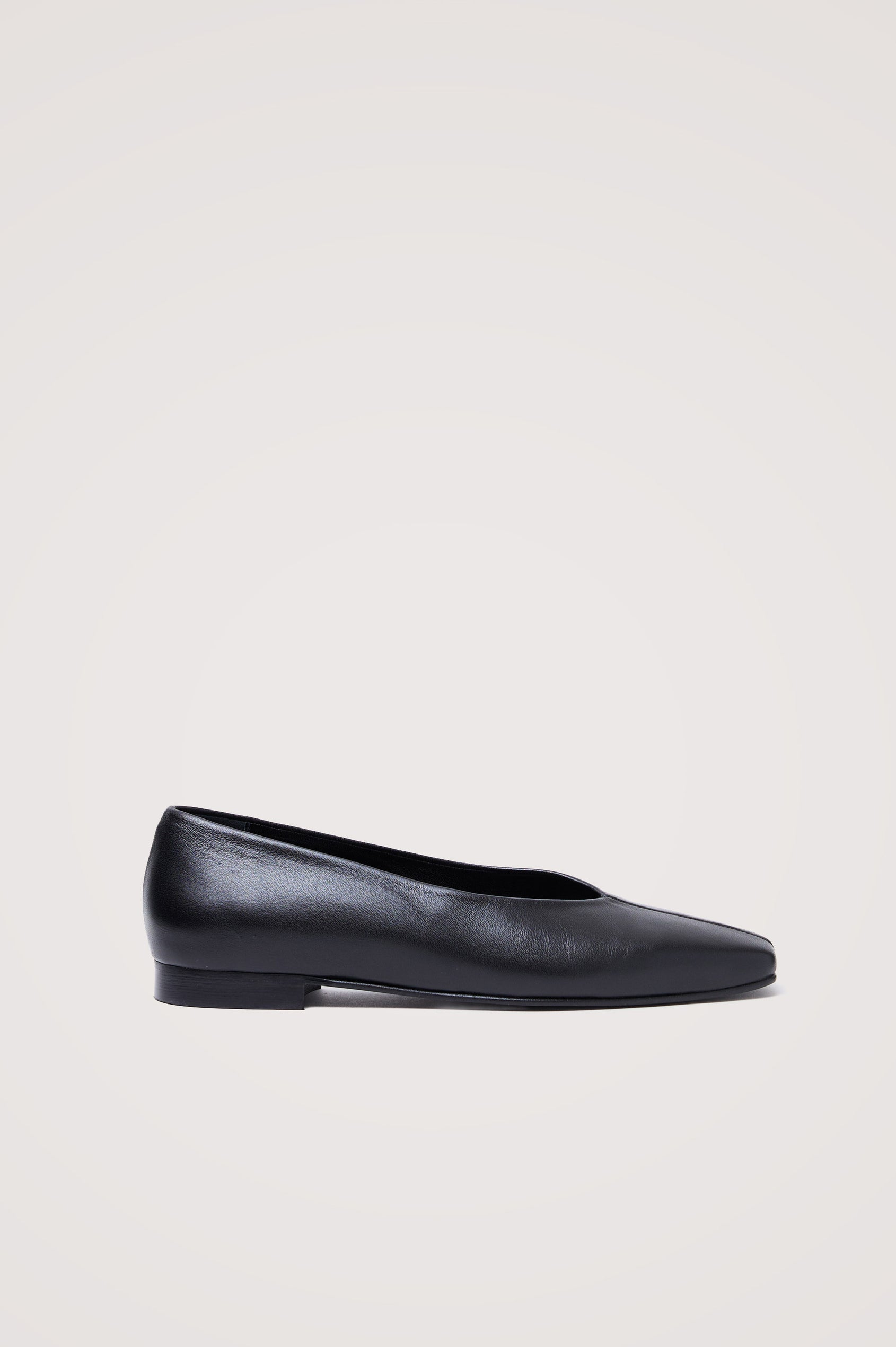 Lillie Ballet Flat in Spanish Leather With Narrow Toe and Low Heel in Black Colorway - Side Product View Featured