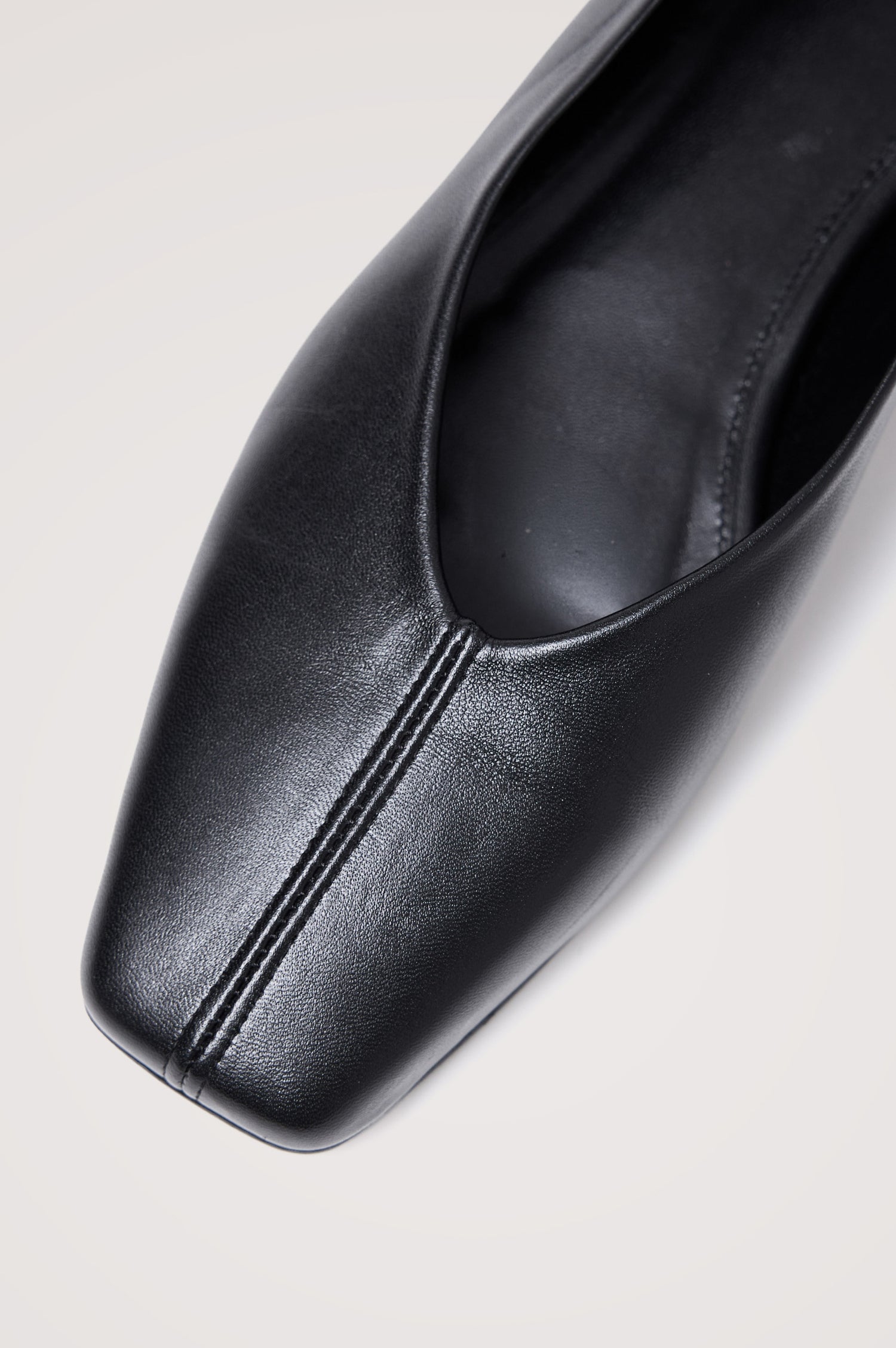 Lillie Ballet Flat in Spanish Leather With Narrow Toe and Low Heel in Black Colorway - Top Close Up Product View Featured