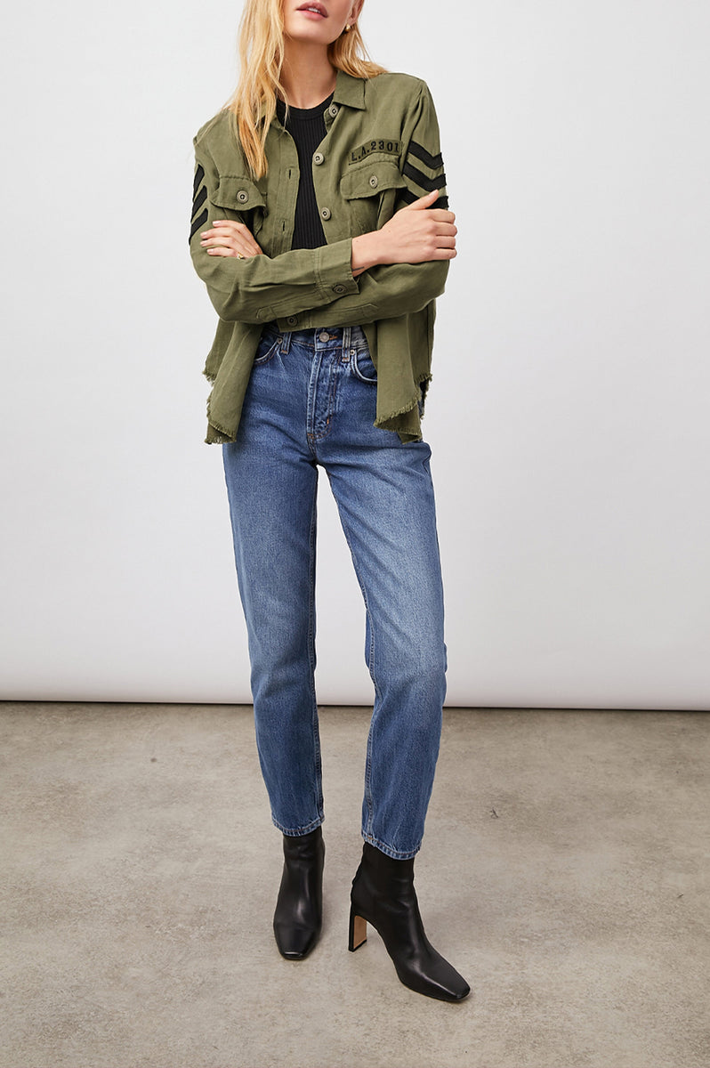 LOREN SHIRT JACKET - OLIVE BLACK MILITARY SATIN PATCHES – Rails EU