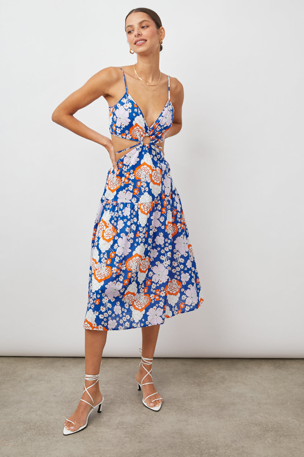 LOURDES COBALT FLORAL DRESS- FULL FRONT BODY