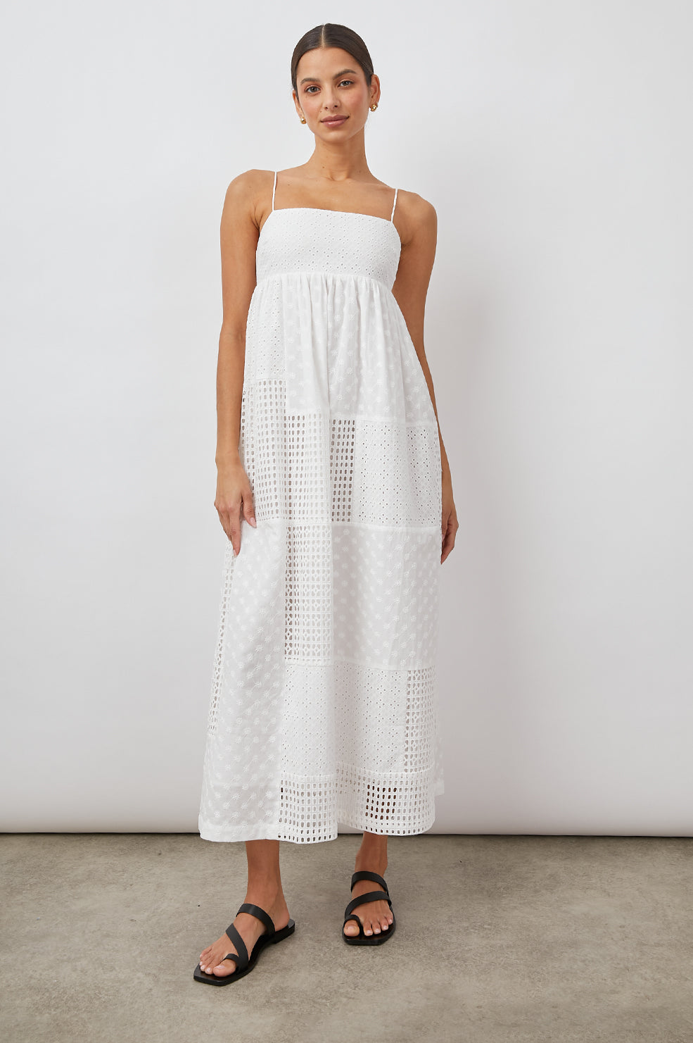 knee length dresses for ladies Line and Dot Lotus Eyelet Maxi in White – Suite 201