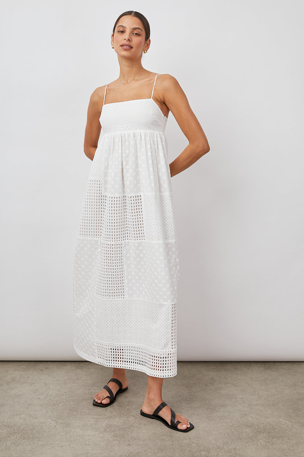 LUCILLE WHITE EYELET MIX DRESS-FULL FRONT BODY