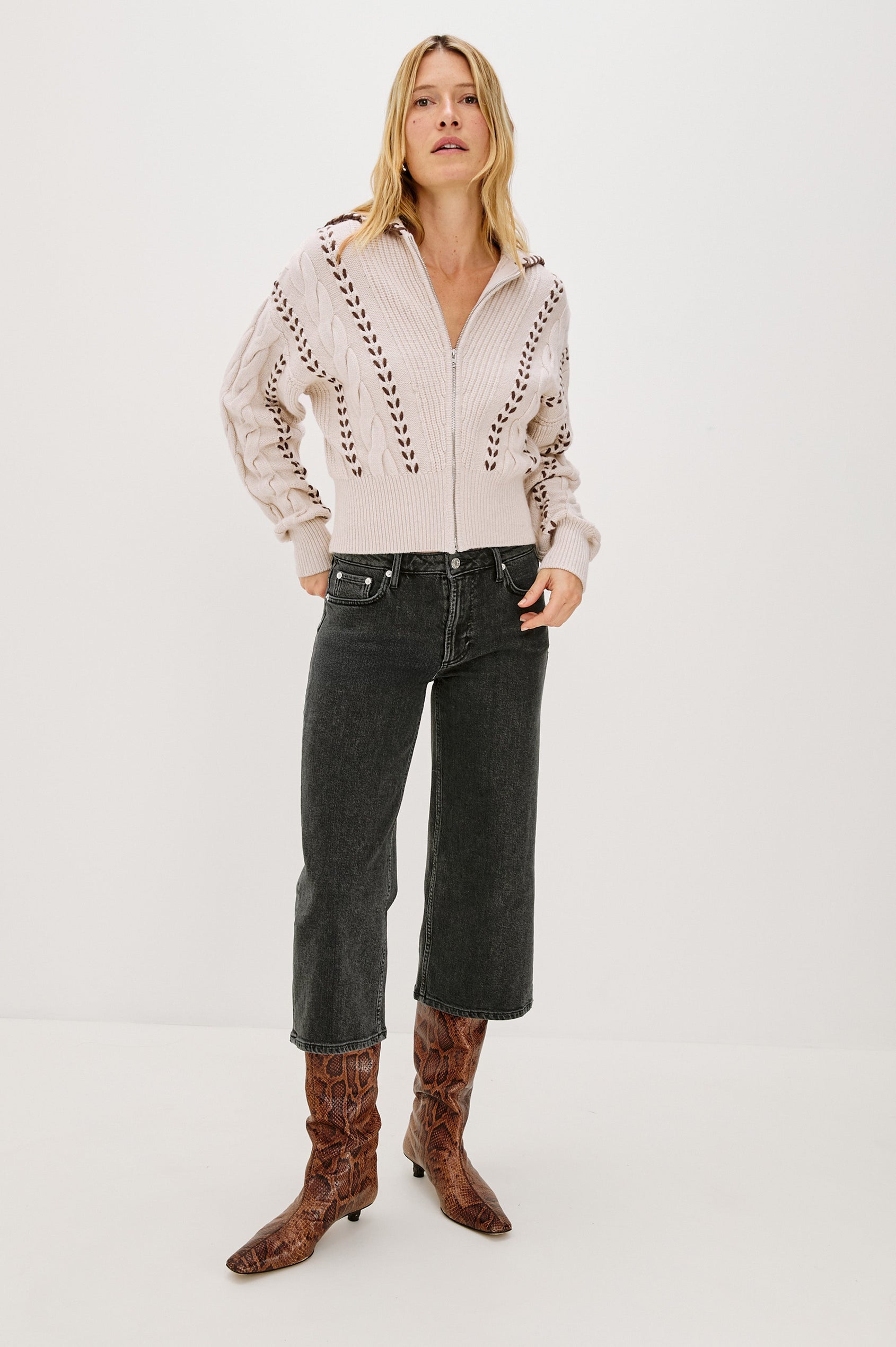 LUNE SWEATER - OATMEAL BROWN WHIP STITCH