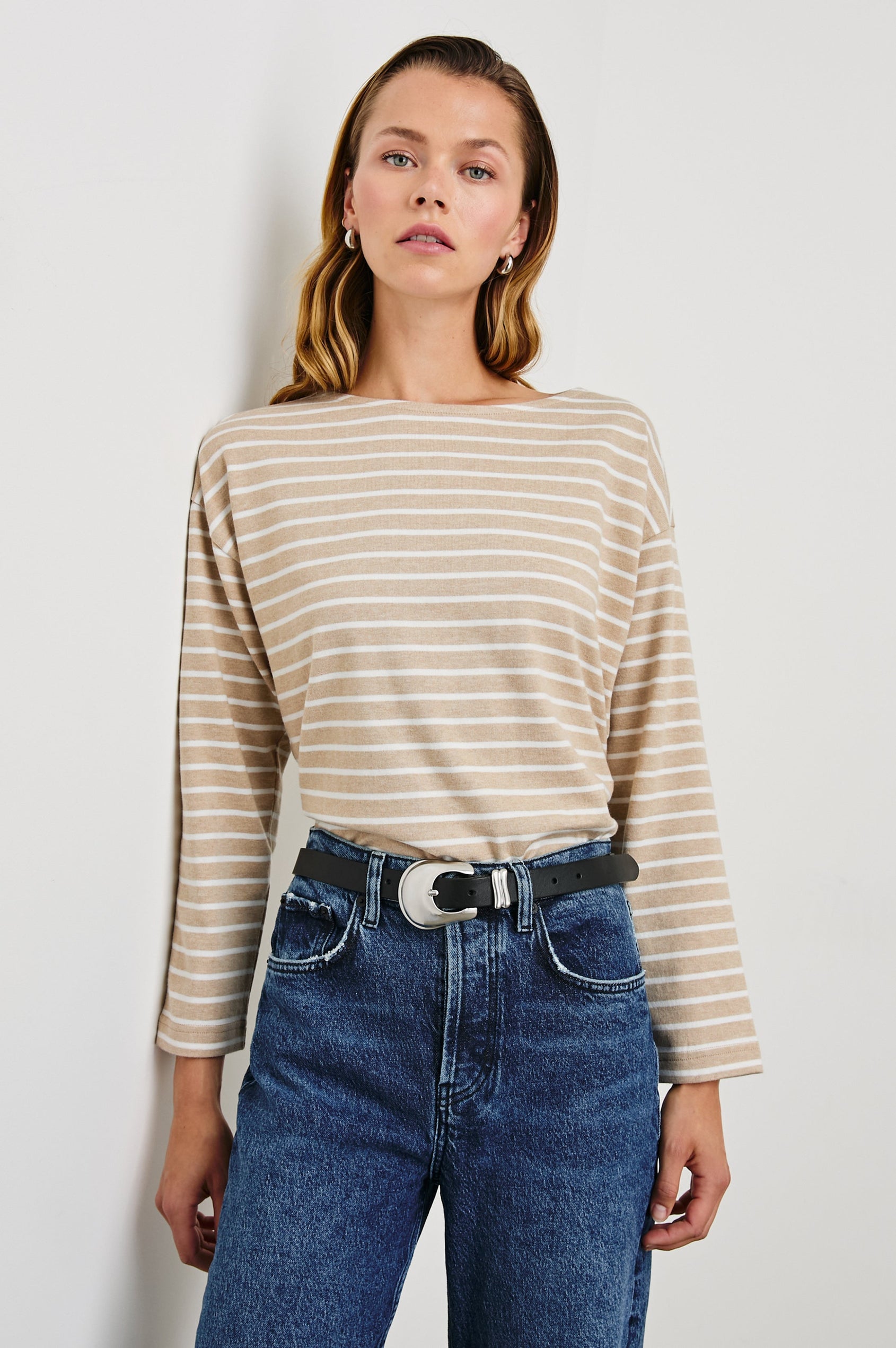 MACY-HEATHER-BEIGE-STRIPE-FRONT ANGLE