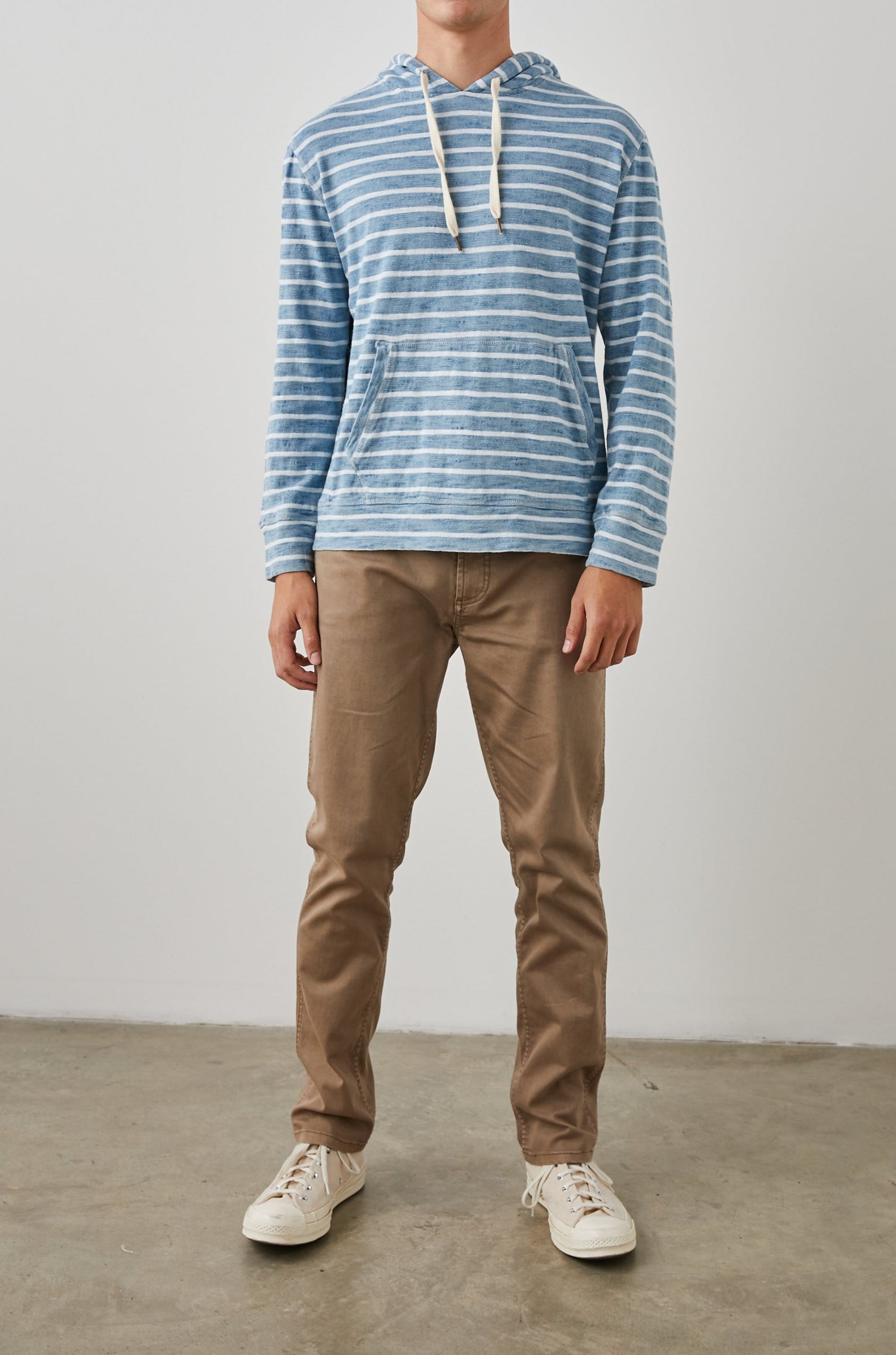MAMMOTH HOODIE BRETON STRIPE NAVY - FULL FRONT BODY