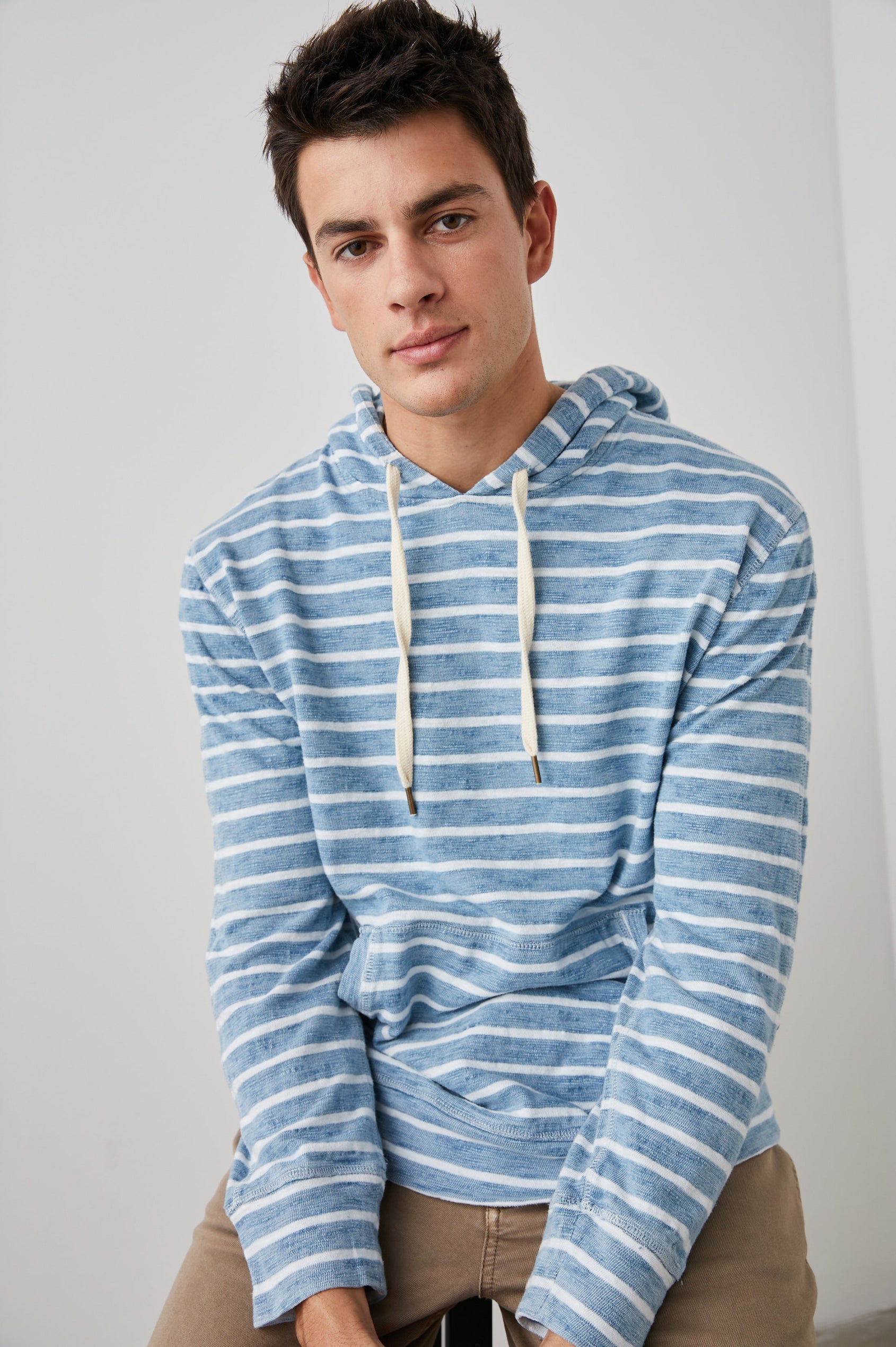 MAMMOTH HOODIE BRETON STRIPE NAVY - MODELED