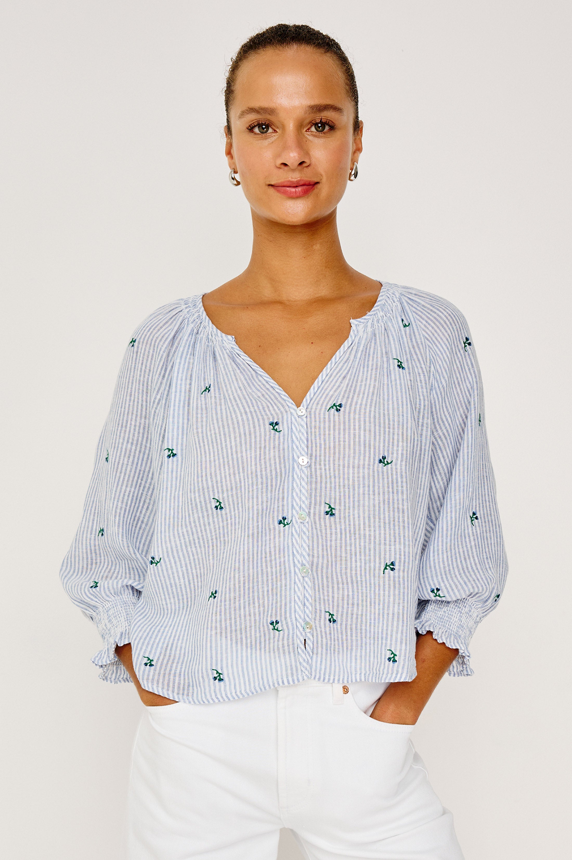 MARIAH TOP - BLUEBELL EMBROIDERED STRIPE – Rails EU