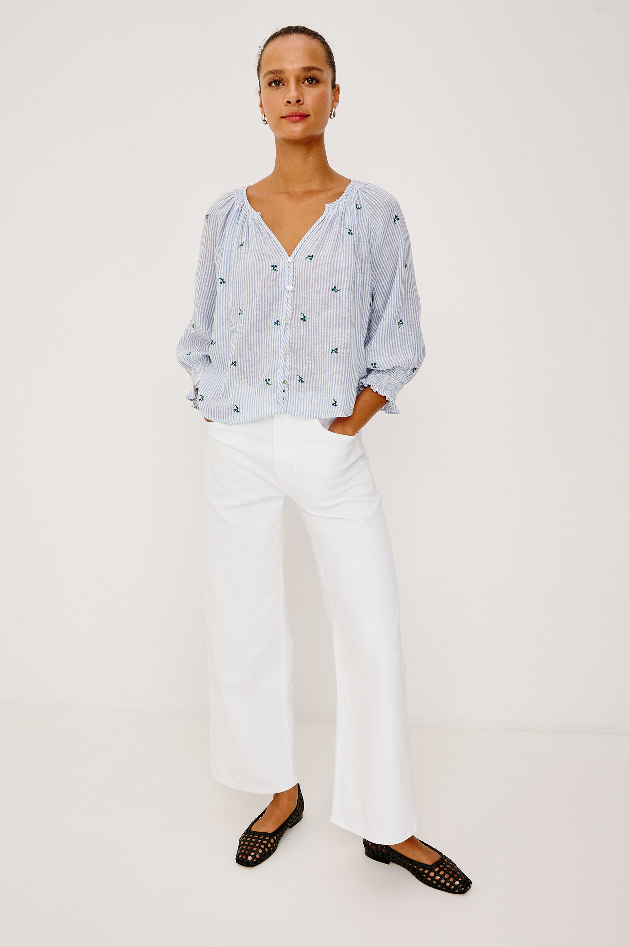 MARIAH TOP - BLUEBELL EMBROIDERED STRIPE – Rails EU