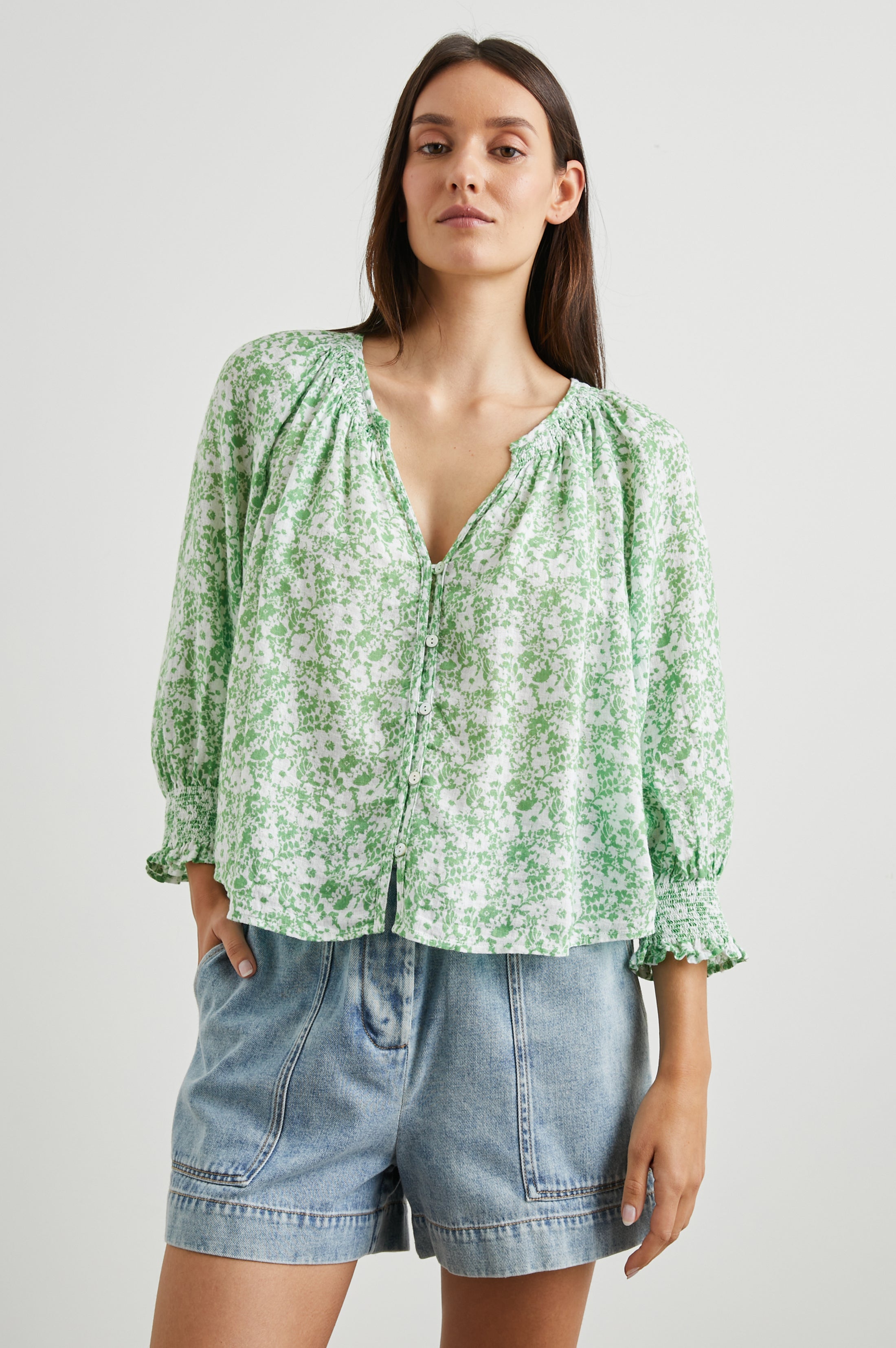 MARIAH TOP - GREEN TEXTURE FLORAL – Rails EU