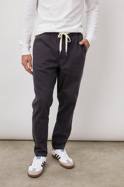 Mario elastic drawstring waist trouser in dark navy - front