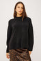 Miranda Long-Sleeve Sweater with a Mock Neck, Side Slits, and Ribbed Trim in Black Colorway - Front View Featured on Model