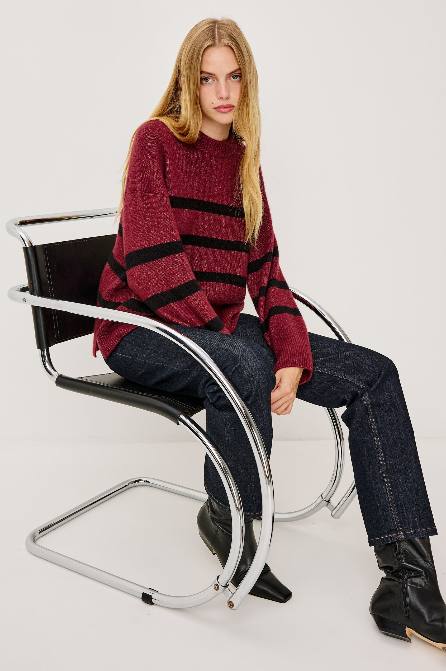 MIRANDA SWEATER - GARNET BLACK STRIPE