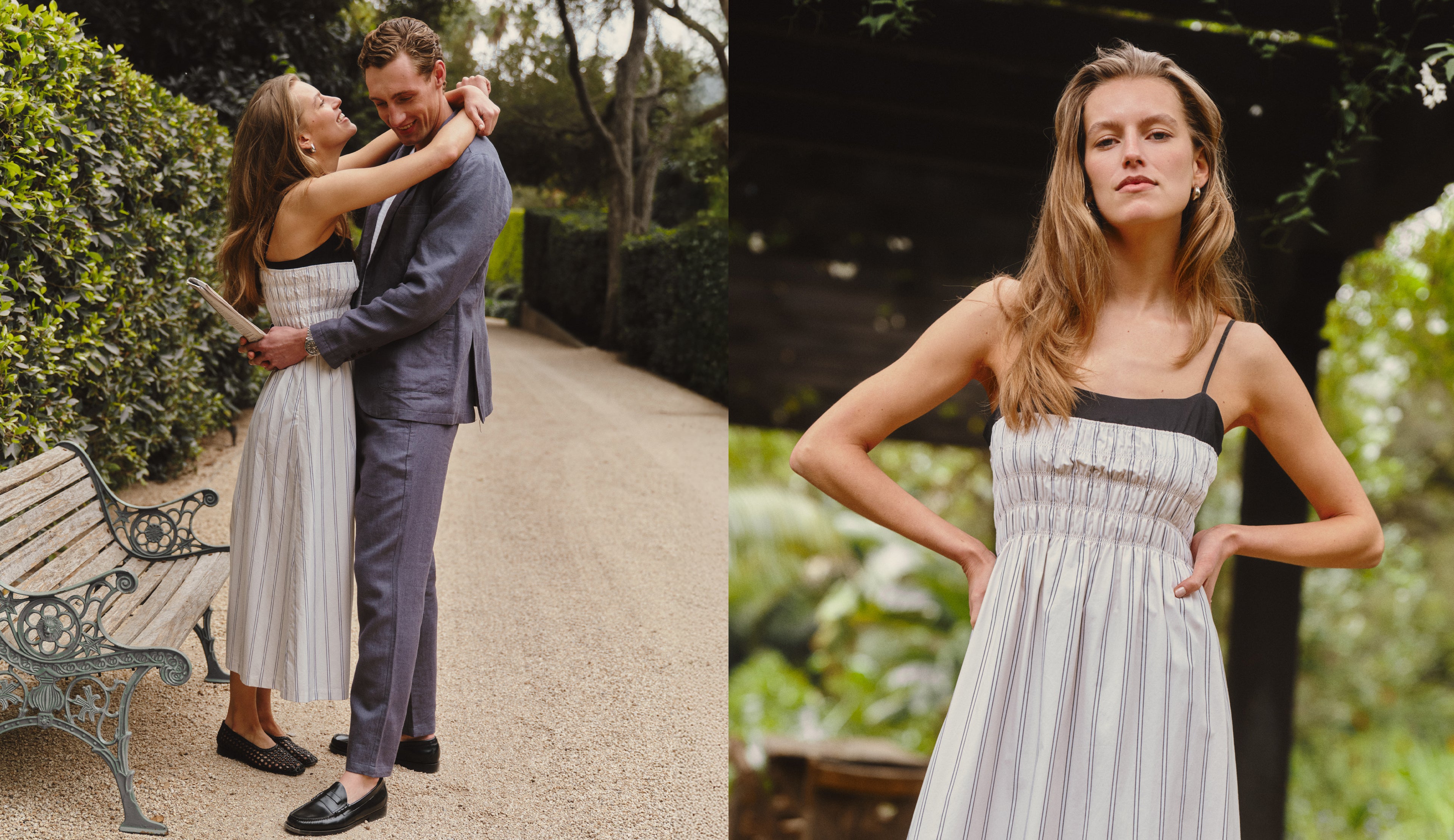 Couple hugging on a trail path