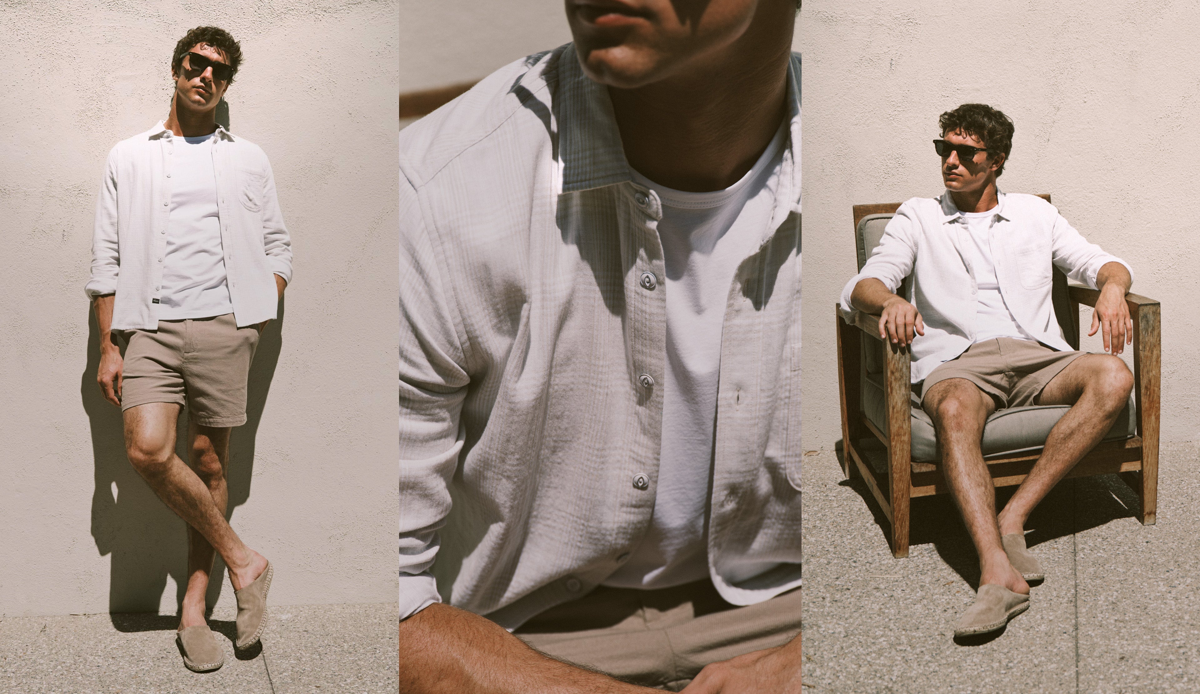 Man wearing a white shirt and brown shorts 