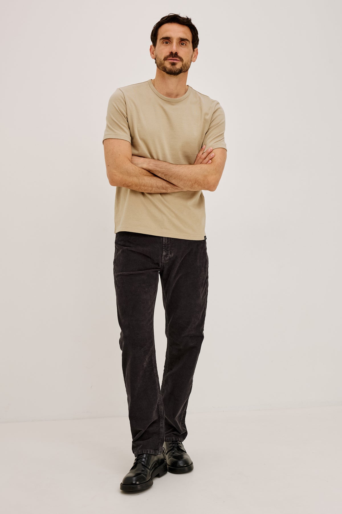 Nash Jean Straight Leg in Rigid Denim With Vintage-Inspired Button Fly and 5-Pocket Styling in Phantom Colorway - Full Body Front View Featured on Model