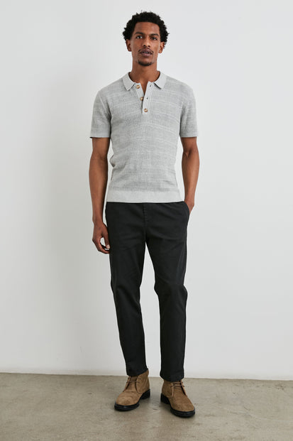 NATHAN POLO SHIRT - CONCRETE MELANGE - FRONT FULL BODY