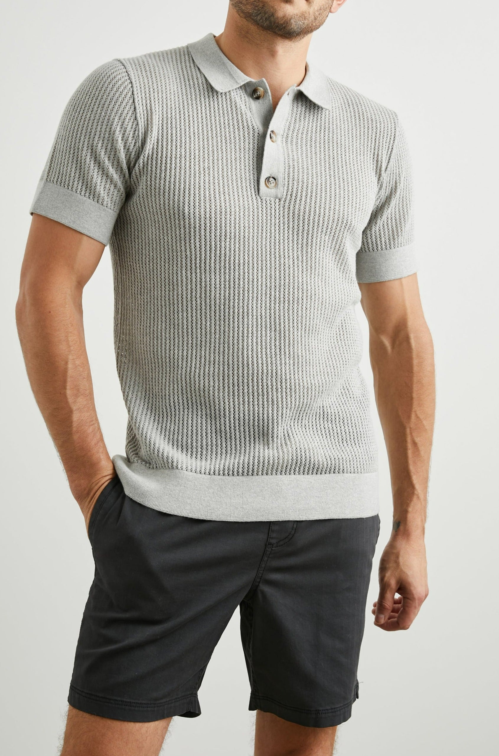 NATHAN POLO SHIRT GREY MELANGE - FRONT BODY