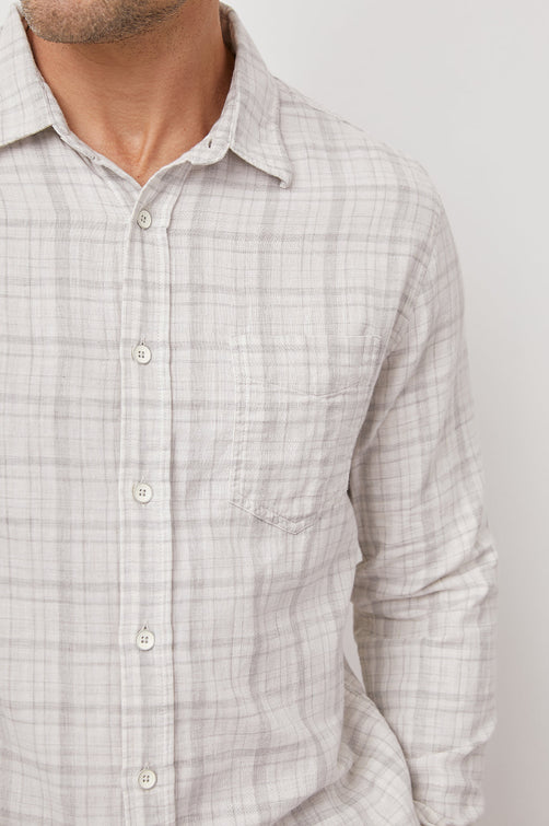 Owens Cream Heather Grey shirt - close up