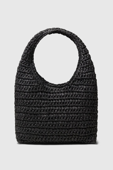 Palma rattan woven shoulder bag in Black - front view