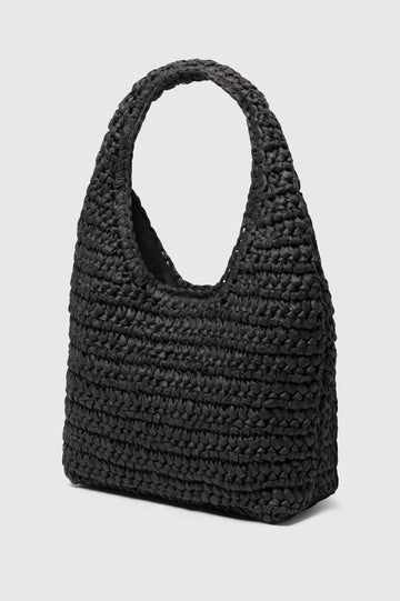 Palma rattan woven shoulder bag in Black - side view