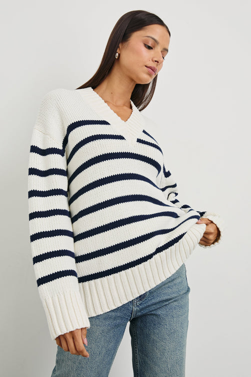 PENNY-IVORY-NAVY-STRIPE-FRONT ANGLE