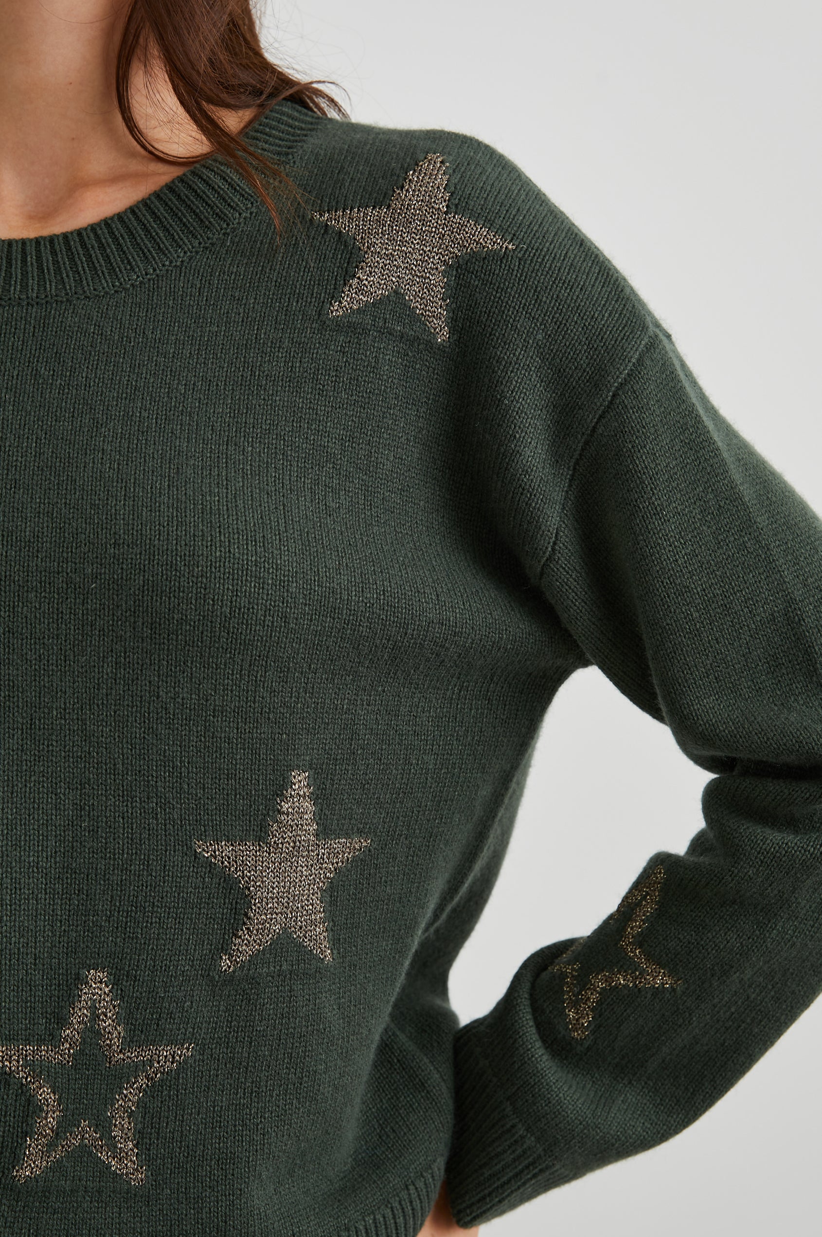 Rails (S) Perci Olive Black Stars Sweater 100% Merino Wool Crop outlets 3/4 Sleeve Top