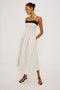 Primrose Maxi Dress in Cotton Poplin With Adjustable Shoulder Straps Smocked Bodice in Palma Stripe Colorway - Full Body Front View Featured on Model